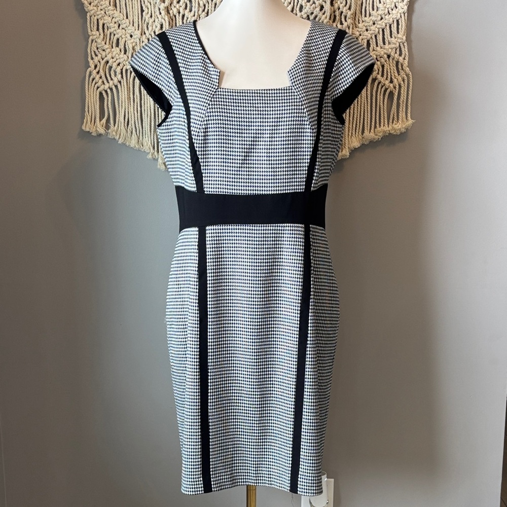 Tahari Black and White Houndstooth Mini Dress